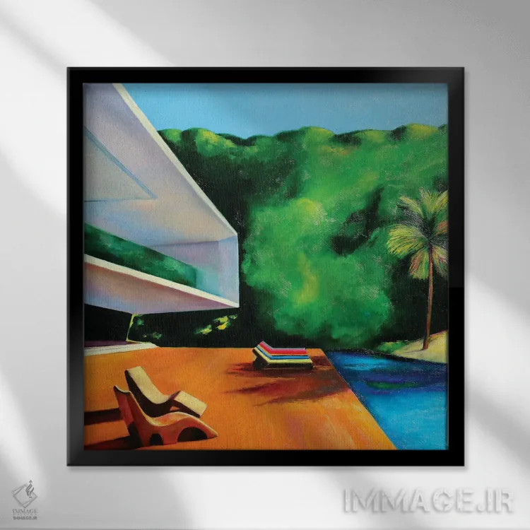 تابلو خانه کنار ساحل اثر ایوا باکلانه - نمای قابدار مشکی