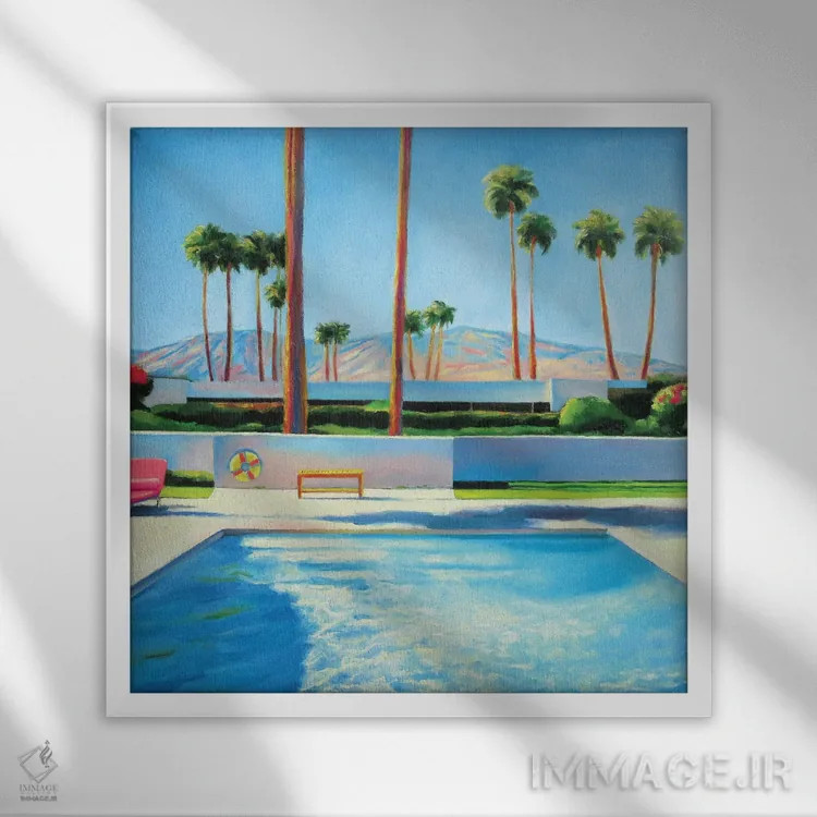 تابلو استخر پالم اسپرینگز اثر ایوا باکلانه - نمای قابدار سفید