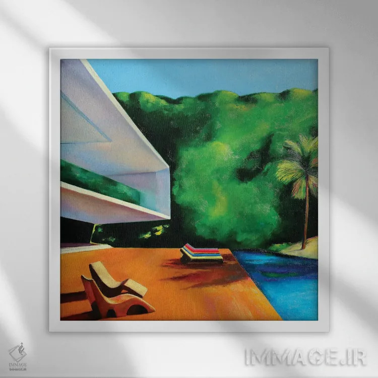 تابلو خانه کنار ساحل اثر ایوا باکلانه - نمای قابدار سفید