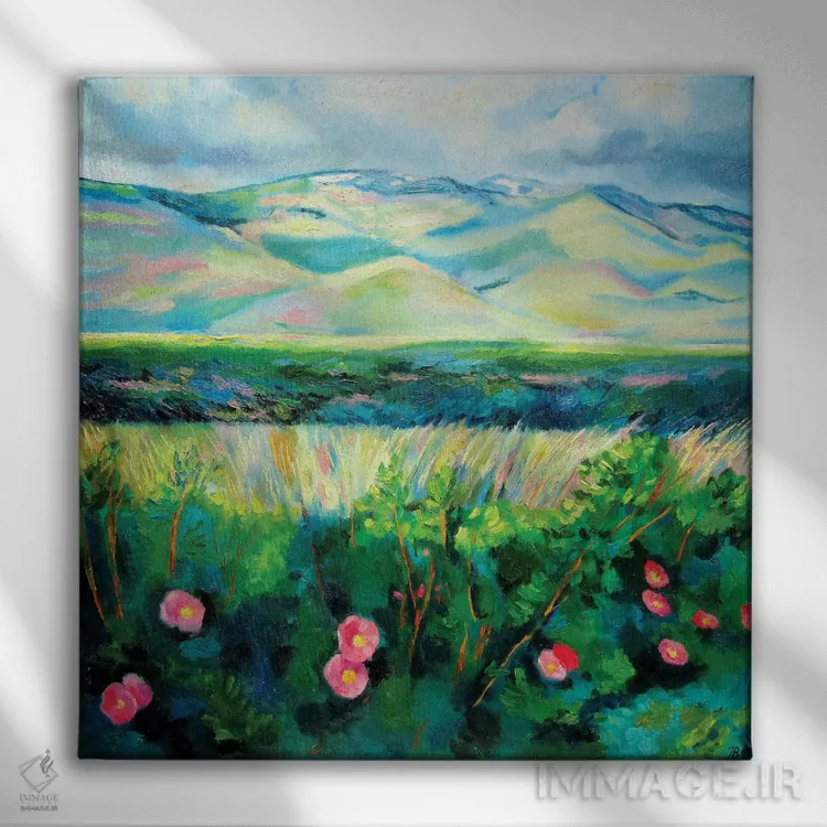 تابلو رزهای وحشی اثر ایوا باکلانه - نمای روبهرو روی دیوار