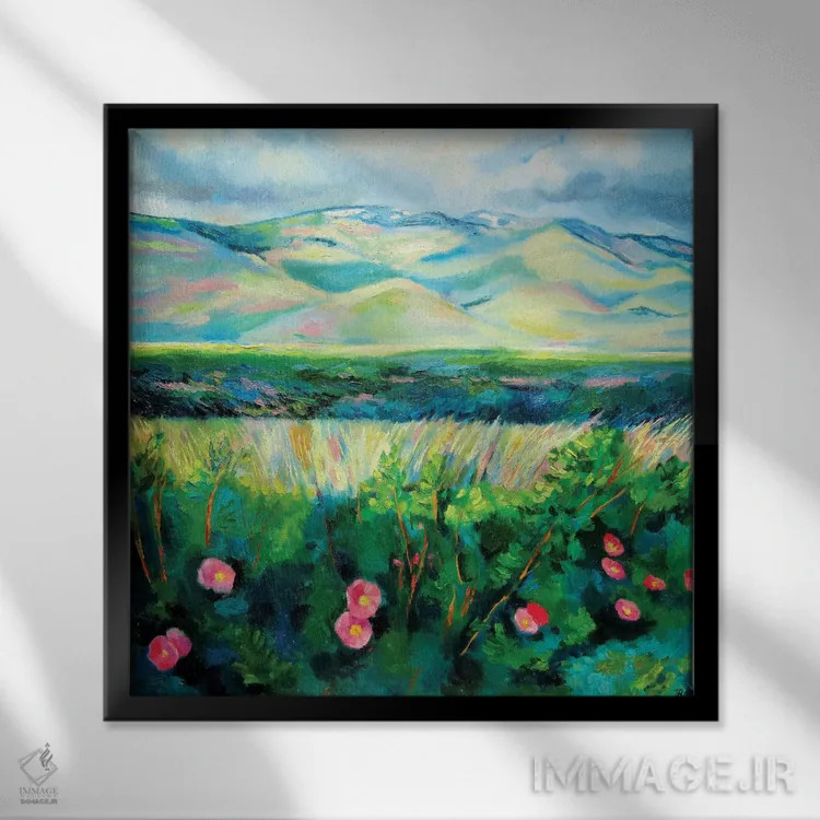 تابلو رزهای وحشی اثر ایوا باکلانه - نمای قابدار مشکی