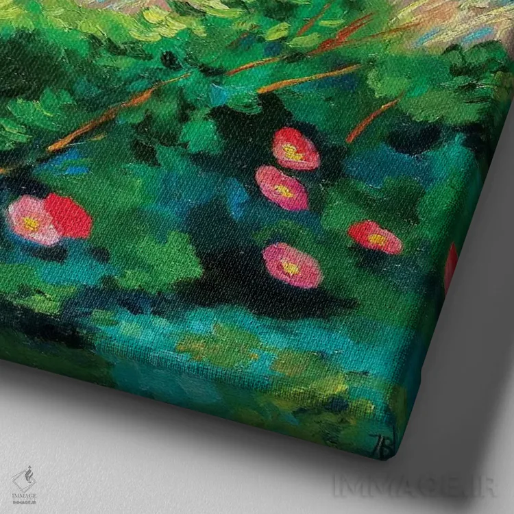 تابلو رزهای وحشی اثر ایوا باکلانه - نمای نزدیک بافت بوم