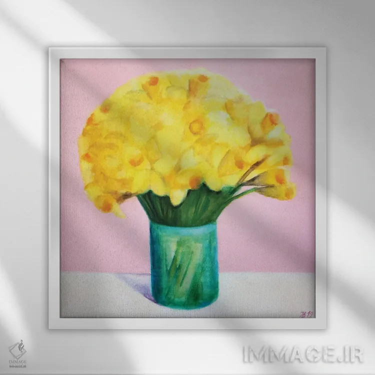 تابلو نرگسها اثر ایوا باکلانه - نمای قابدار سفید