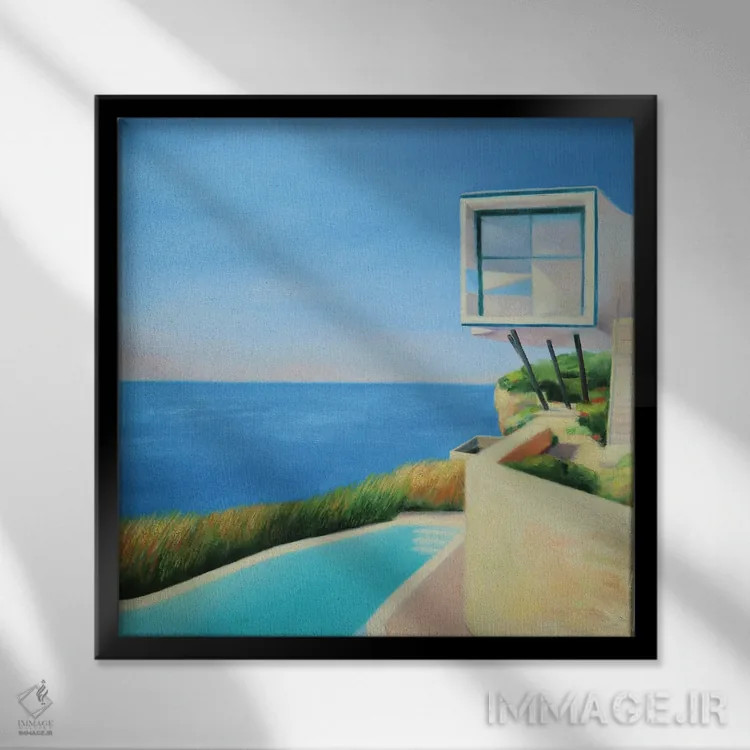تابلو خانه کنار ساحل اثر ایوا باکلانه - نمای قابدار مشکی