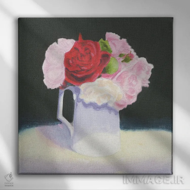 تابلو رزها با پسزمینه سیاه اثر ایان بک - نمای روبهرو روی دیوار