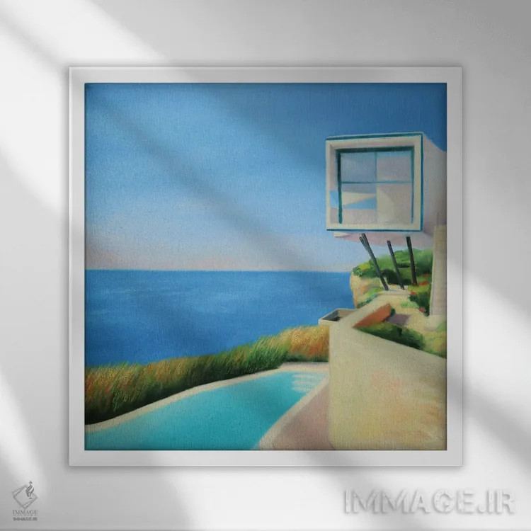 تابلو خانه کنار ساحل اثر ایوا باکلانه - نمای قابدار سفید