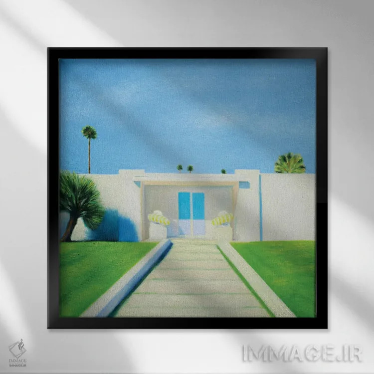 تابلو درب آبی روشن اثر ایوا باکلانه - نمای قابدار مشکی