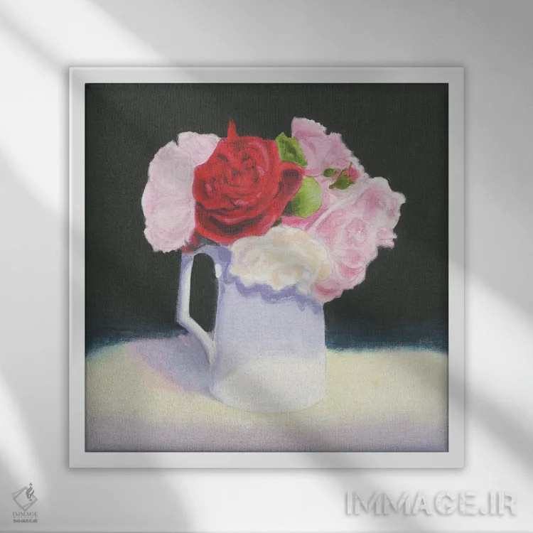 تابلو رزها با پسزمینه سیاه اثر ایان بک - نمای قابدار سفید