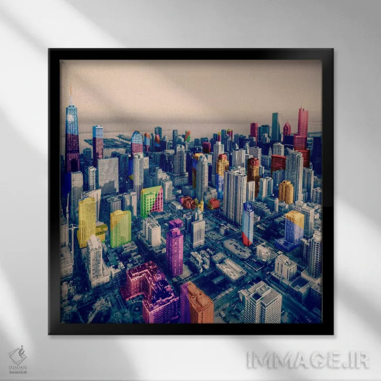 تابلو پاپ شهری شیکاگو اثر فایو بای فایو کالکتیو - نمای قابدار مشکی
