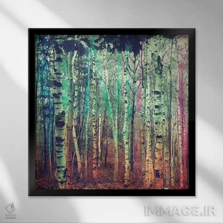 تابلو جنگل رنگی ۳ اثر فایو بای فایو کالکتیو - نمای قابدار مشکی