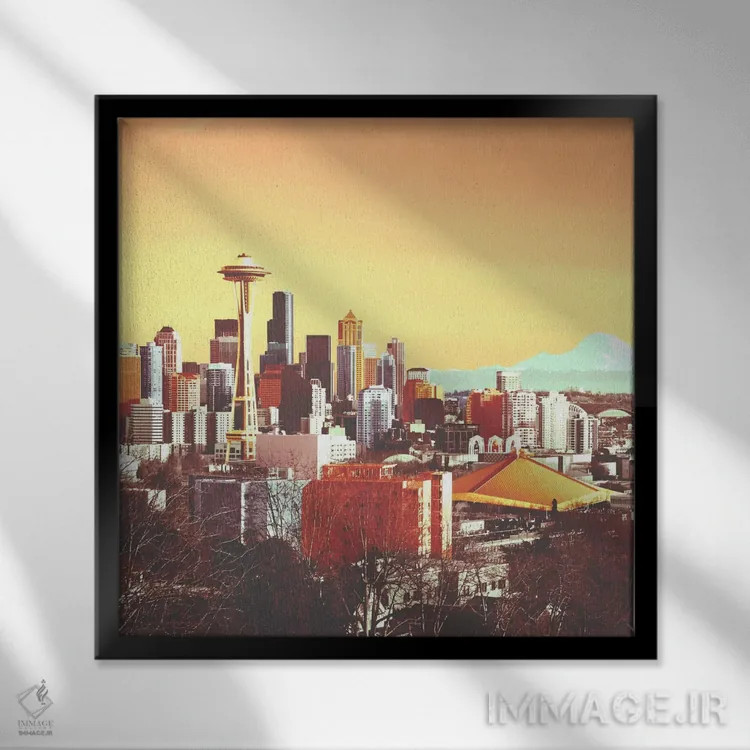 تابلو سیاتل رنگی (آمریکا) اثر فایو بای فایو کالکتیو - نمای قابدار مشکی