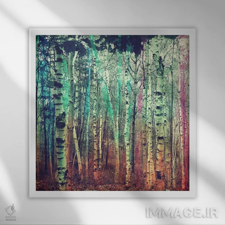تابلو جنگل رنگی ۳ اثر فایو بای فایو کالکتیو - نمای قابدار سفید