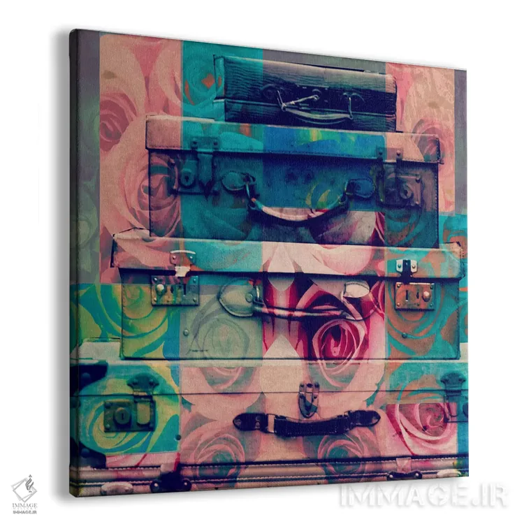 تابلو چمدان گلدار قدیمی اثر فایو بای فایو کالکتیو - نمای پرسپکتیو محصول