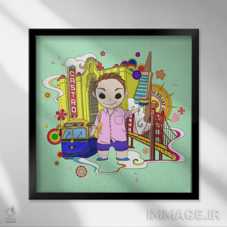 تابلو کاسترو نئونی اثر فایو بای فایو کالکتیو - نمای قابدار مشکی