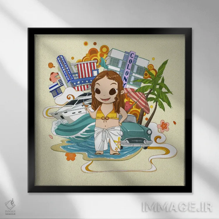 تابلو سوث بیچ (ساحل جنوبی) اثر فایو بای فایو کالکتیو - نمای قابدار مشکی