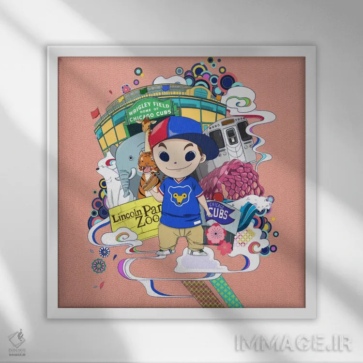 تابلو لیکویو نئونی اثر فایو بای فایو کالکتیو - نمای قابدار سفید