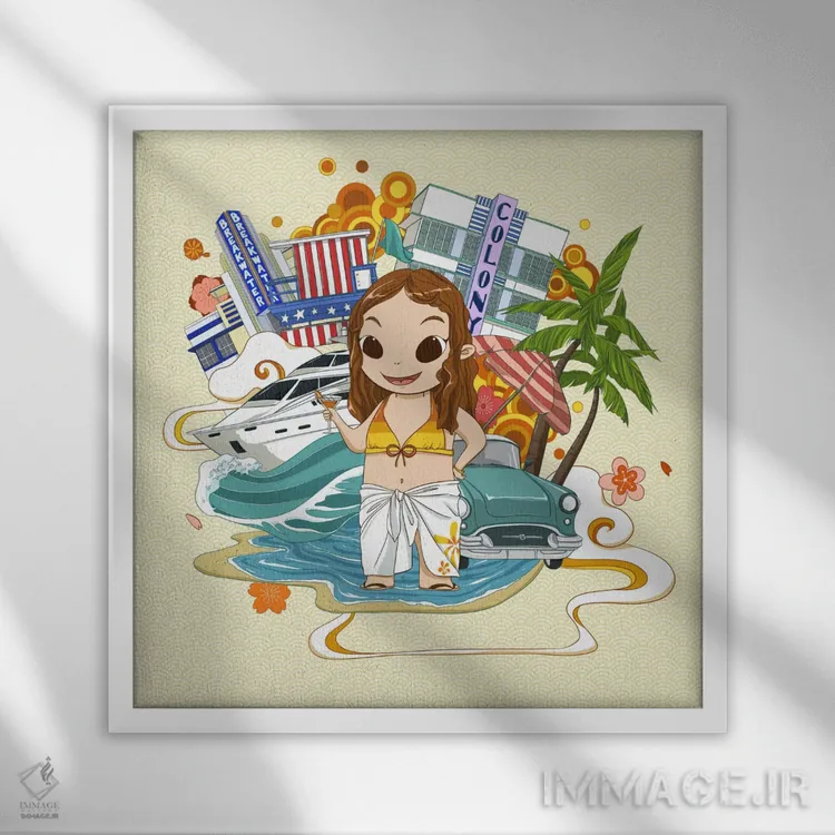 تابلو سوث بیچ (ساحل جنوبی) اثر فایو بای فایو کالکتیو - نمای قابدار سفید