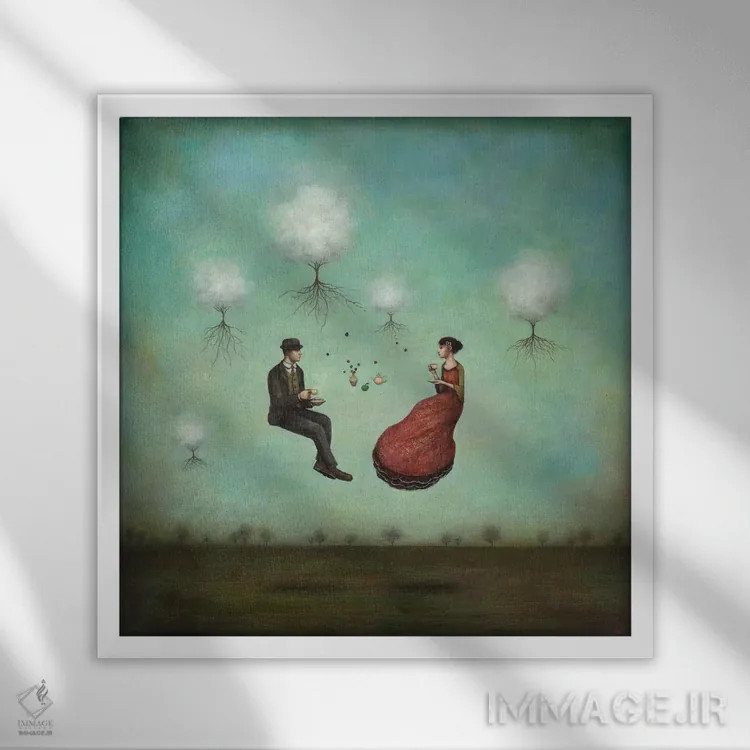 تابلو چای گرانشی برای دو نفر (بازی کلمات Tea و Gravity) اثر دوی هوین - نمای قابدار سفید