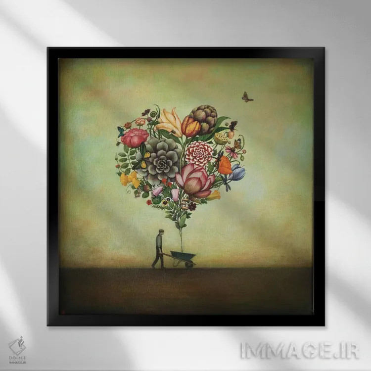 تابلو گیاهشناسی با قلب بزرگ اثر دوی هوین - نمای قابدار مشکی