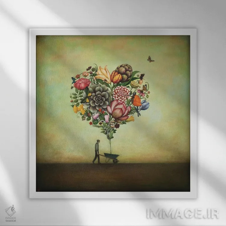 تابلو گیاهشناسی با قلب بزرگ اثر دوی هوین - نمای قابدار سفید