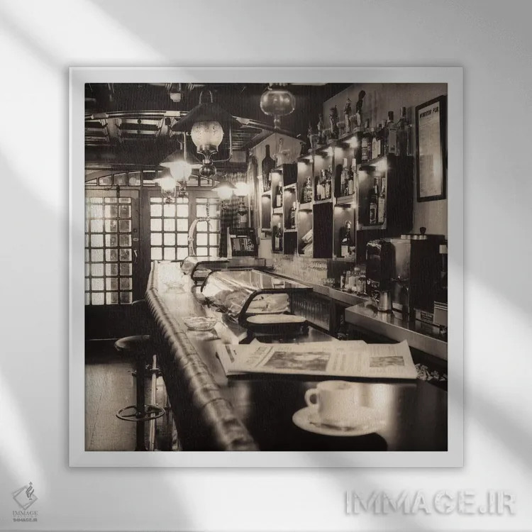 تابلو کافه پامپلونا اثر آلن بلاوشتاین - نمای قابدار سفید