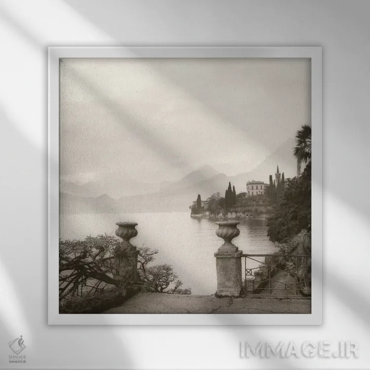 تابلو ویلا موناسترو، دریاچه کومو اثر آلن بلاوشتاین - نمای قابدار سفید