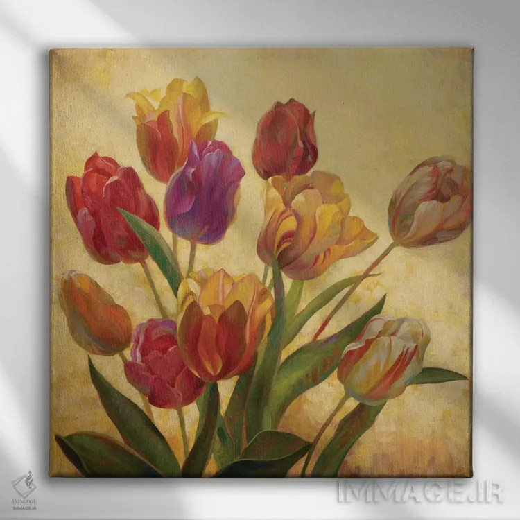 تابلو دستهگل لاله اثر اما استایلز - نمای روبهرو روی دیوار