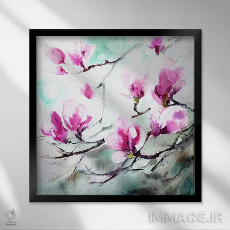 تابلو بهار ماگنولیا (نوعی گل) اثر کناتاستاپ - نمای قابدار مشکی