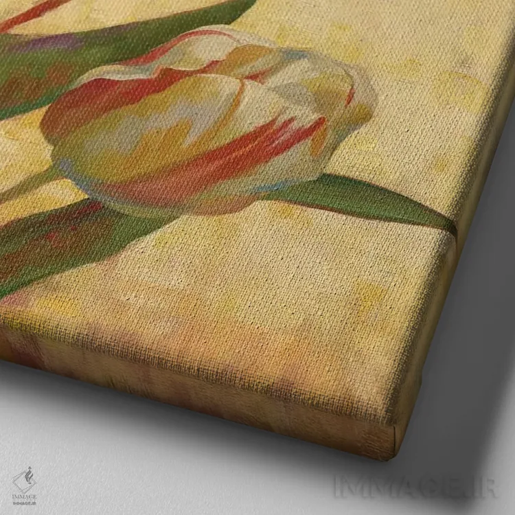 تابلو دستهگل لاله اثر اما استایلز - نمای نزدیک بافت بوم