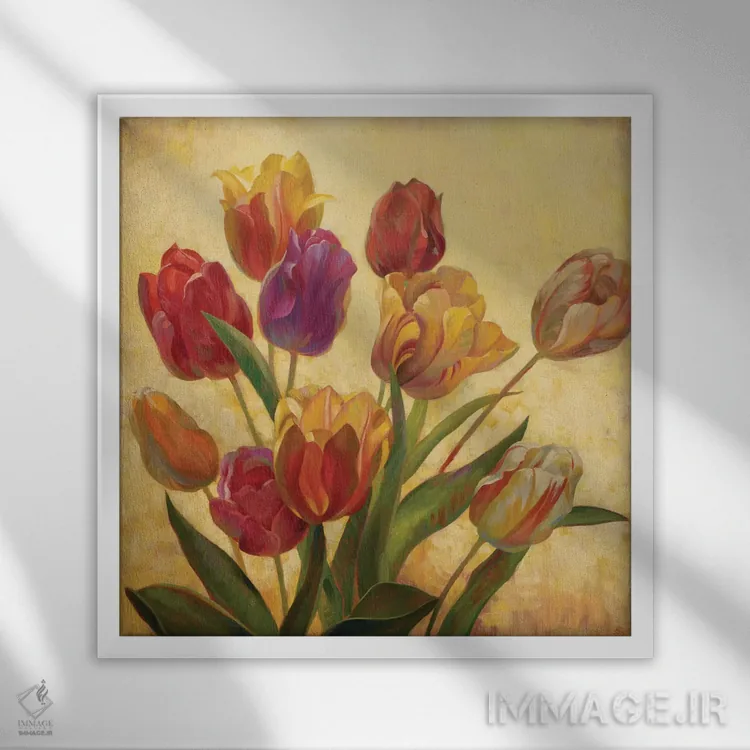 تابلو دستهگل لاله اثر اما استایلز - نمای قابدار سفید