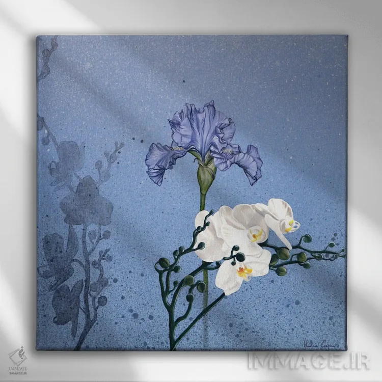 تابلو زنبق و ارکیدهها اثر ایلاریا کاپوتو - نمای روبهرو روی دیوار