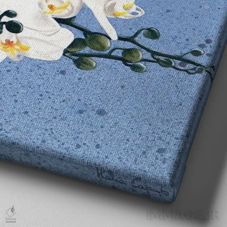 تابلو زنبق و ارکیدهها اثر ایلاریا کاپوتو - نمای نزدیک بافت بوم