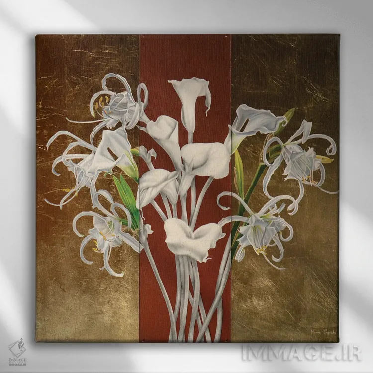 تابلو کالا و زنبق عنکبوتی (انواع گل) اثر ایلاریا کاپوتو - نمای روبهرو روی دیوار