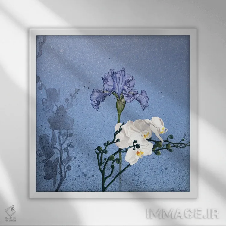 تابلو زنبق و ارکیدهها اثر ایلاریا کاپوتو - نمای قابدار سفید