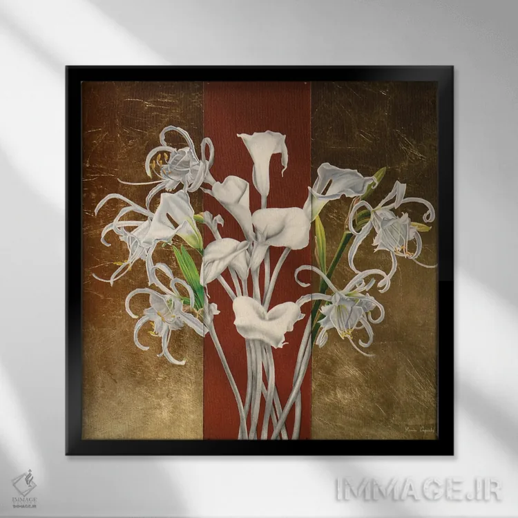 تابلو کالا و زنبق عنکبوتی (انواع گل) اثر ایلاریا کاپوتو - نمای قابدار مشکی