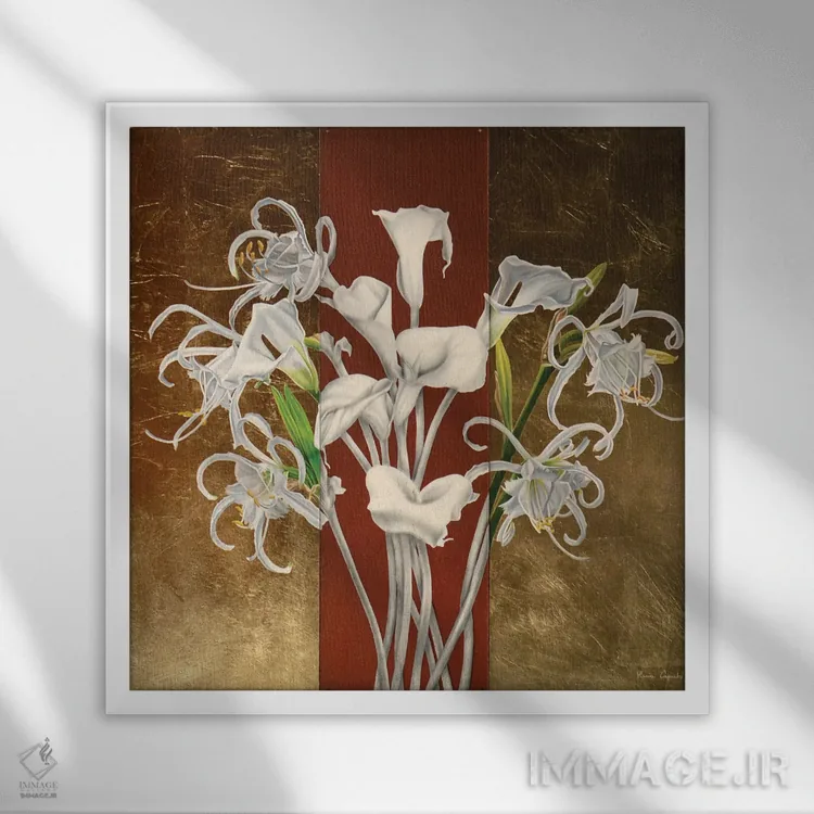 تابلو کالا و زنبق عنکبوتی (انواع گل) اثر ایلاریا کاپوتو - نمای قابدار سفید