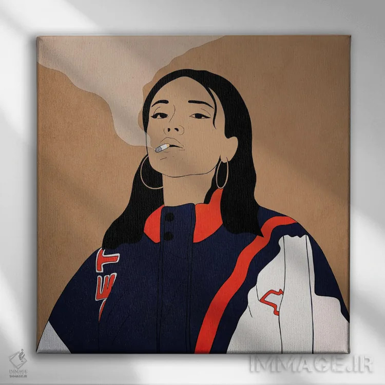 تابلو بانوی سیگاری اثر ایتسفانیهو (هنرمند دیجیتال) - نمای روبهرو روی دیوار