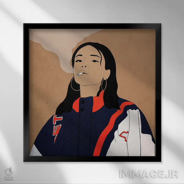 تابلو بانوی سیگاری اثر ایتسفانیهو (هنرمند دیجیتال) - نمای قابدار مشکی