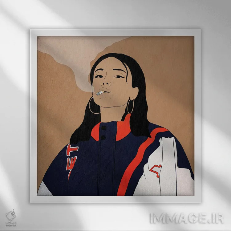 تابلو بانوی سیگاری اثر ایتسفانیهو (هنرمند دیجیتال) - نمای قابدار سفید