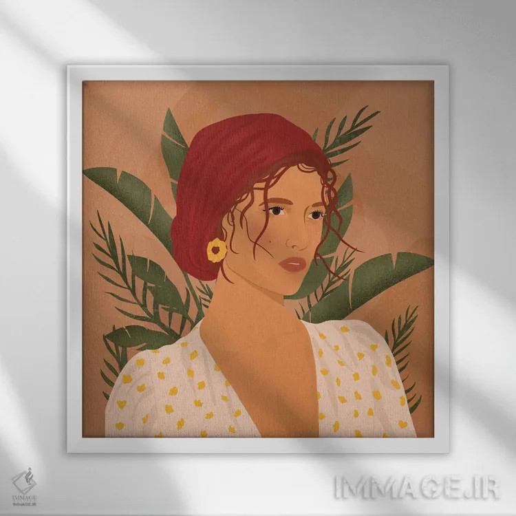 تابلو زن بوهو (سبک بوهمی) اثر ایتسفانیهو (هنرمند دیجیتال) - نمای قابدار سفید