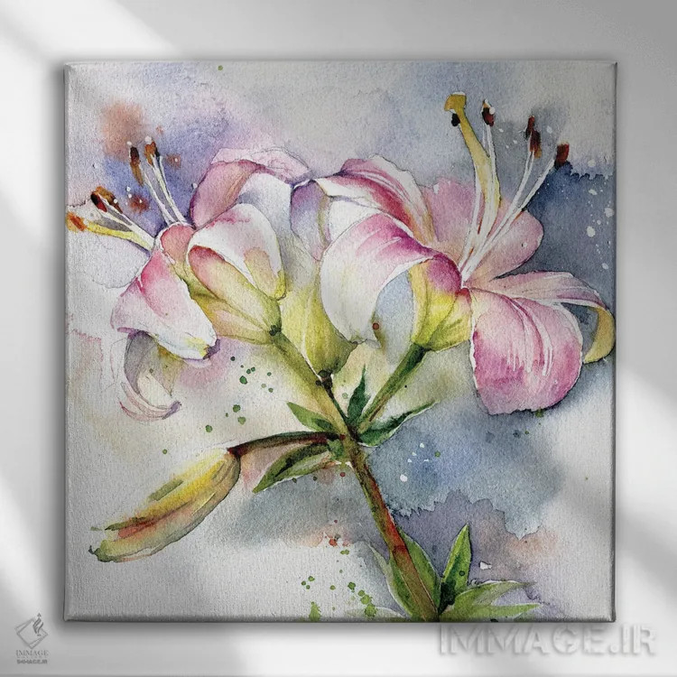 تابلو سوسنهای صورتی اثر مارینا ایگناتووا - نمای روبهرو روی دیوار