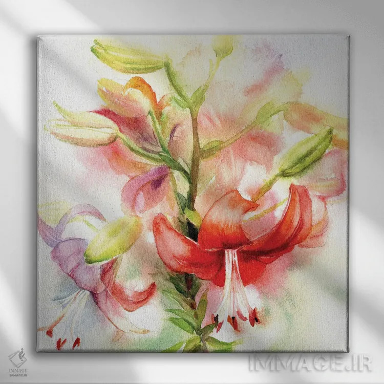 تابلو سوسنهای قرمز اثر مارینا ایگناتووا - نمای روبهرو روی دیوار