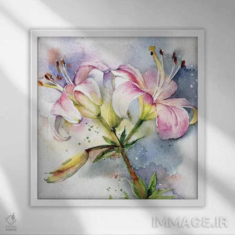 تابلو سوسنهای صورتی اثر مارینا ایگناتووا - نمای قابدار سفید