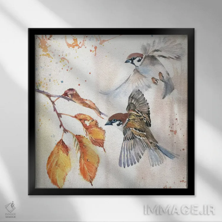 تابلو گنجشکها III اثر مارینا ایگناتووا - نمای قابدار مشکی