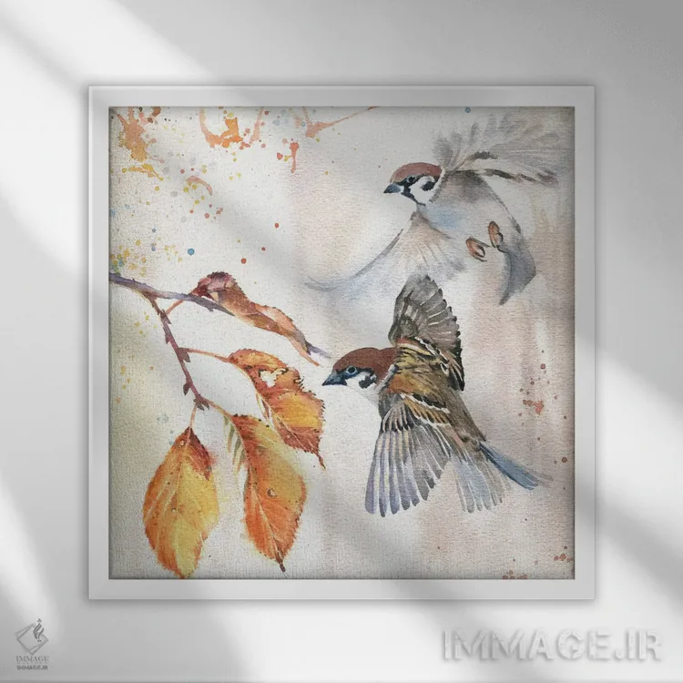 تابلو گنجشکها III اثر مارینا ایگناتووا - نمای قابدار سفید