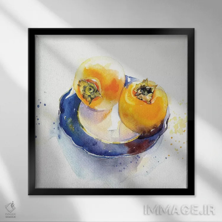 تابلو پرتقال روی زمینه آبی اثر مارینا ایگناتووا - نمای قابدار مشکی