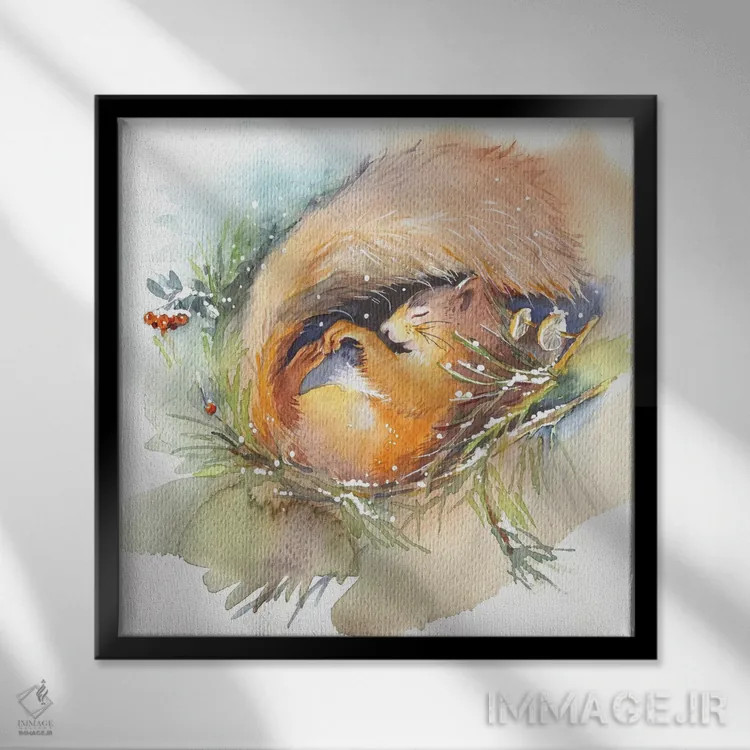 تابلو سنجاب خوابیده اثر مارینا ایگناتووا - نمای قابدار مشکی