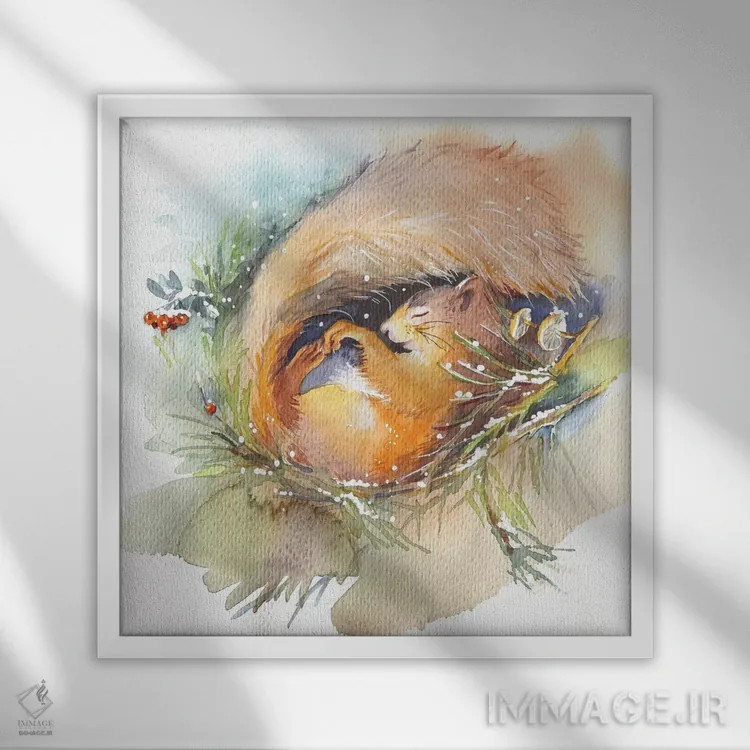 تابلو سنجاب خوابیده اثر مارینا ایگناتووا - نمای قابدار سفید