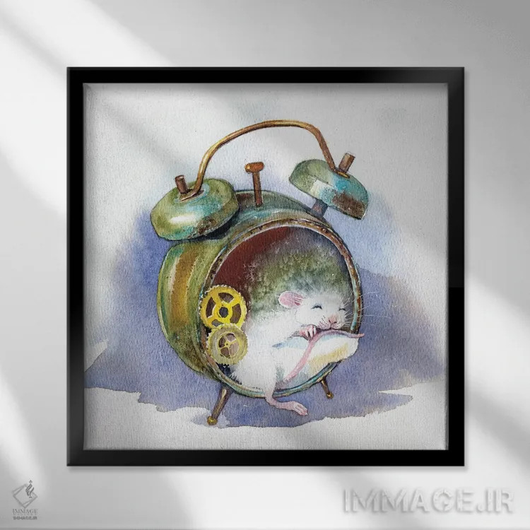 تابلو موش سفید اثر مارینا ایگناتووا - نمای قابدار مشکی