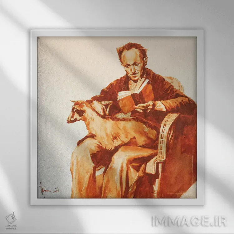 تابلو پیرمرد با بز اثر ایگور شولمان - نمای قابدار سفید